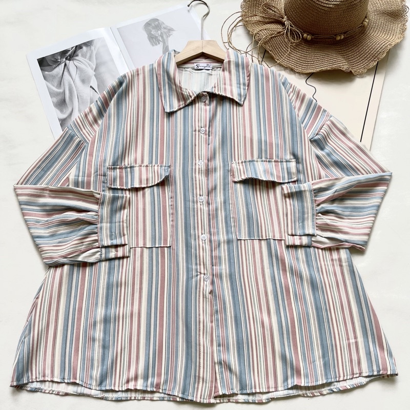 IL - SASKHI BLOUSE STRIPE OVERSIZE CANDY STRIPE /BLOUSE GARIS OVERSIZE