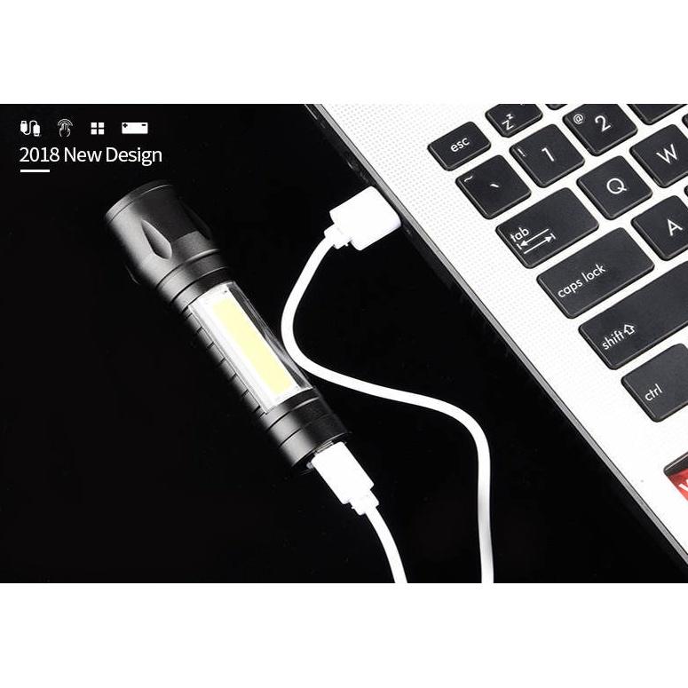 Senter 511 LED XPE + COB Super Terang USB Rechargeable Alumunium Klip