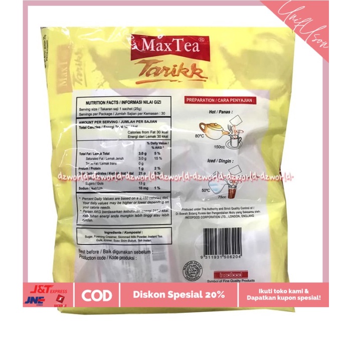 

⭐COD⭐ Max Tea Tarik Isi 30 Pcs Maxtea Teh Krimer Susu