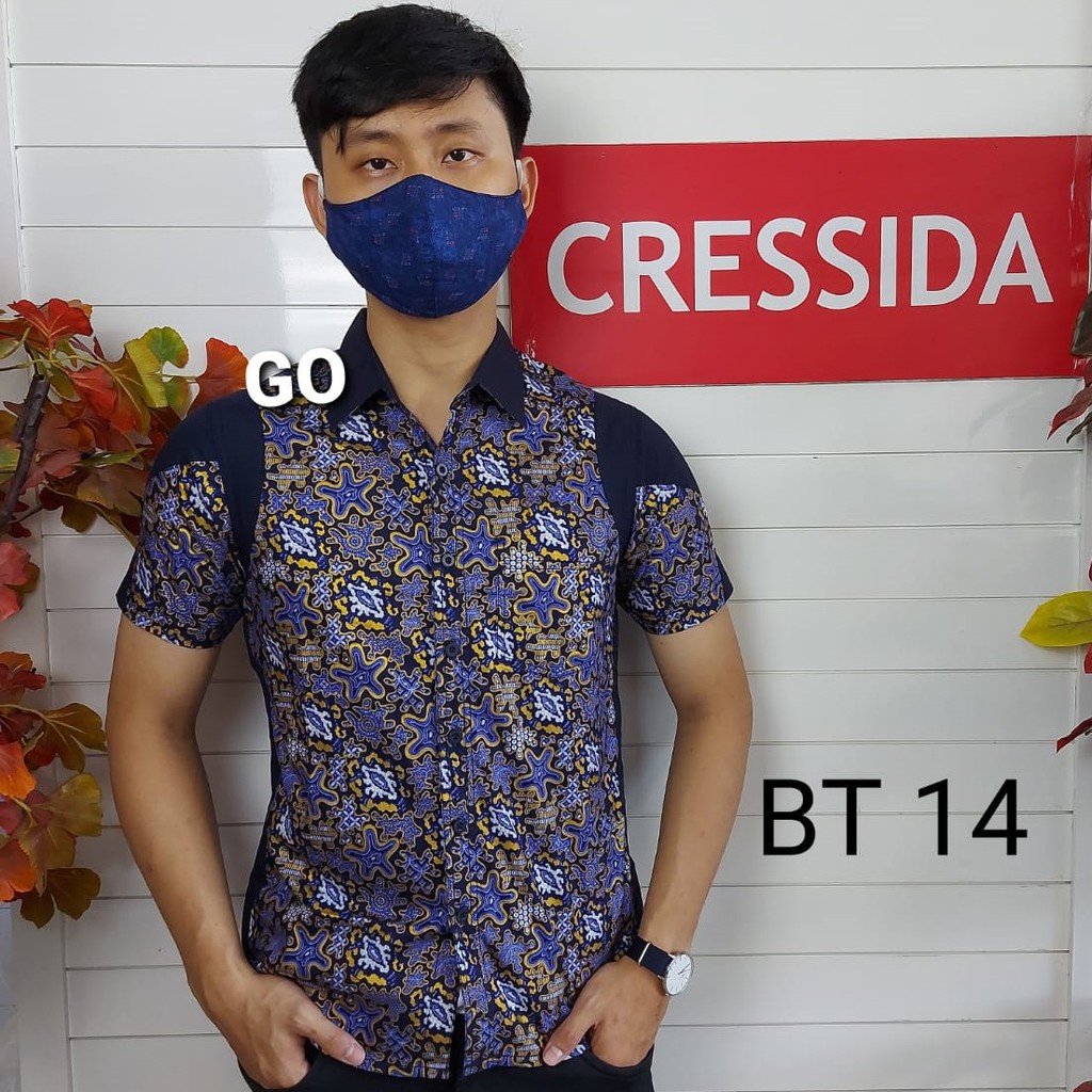 gof CRESSIDA KEMEJA BATIK Pakaian Pria Atasan Kemeja Hem Casual Slimfit Original Lengan Pendek Bagus