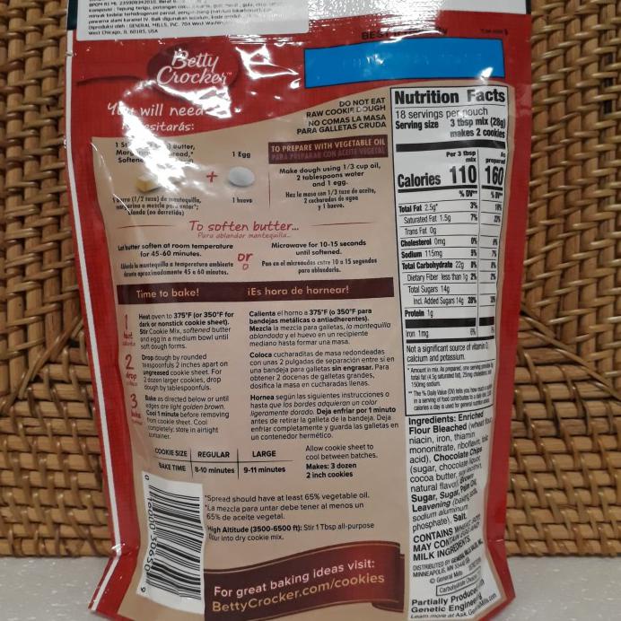 

BETTY CROCKER CHOCOLATE CHIP COOKIE MIX 496 GR