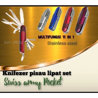 Knifezer Swiss Army pisau lipat multifungsi 11 in 1 pisau camping  stainless steel  A3011