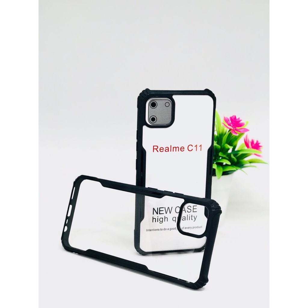 Fashion macaron BLACK four-corner anti-fall soft edge hard case REALME 7I/C17/7/NARZO 20 PRO/7PRO