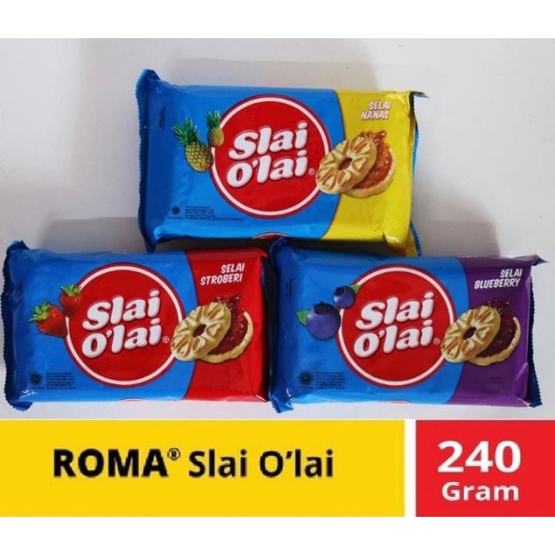 

SLAI O'LAI SELAI STROBERI BLUEBERRY NANAS 240 G BISKUIT SUSU DENGAN SELAI