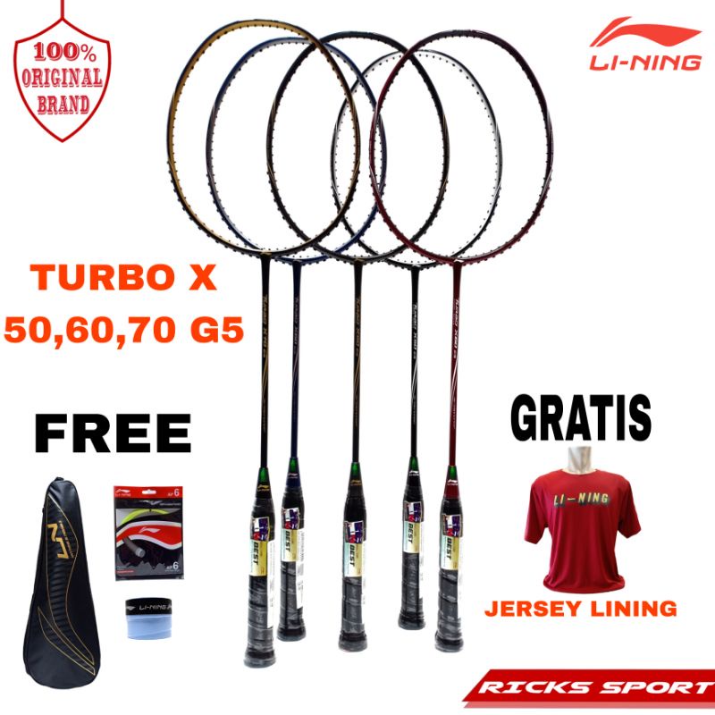 RAKET BADMINTON LINING TURBO X 50 60 70 G5 GRATIS PASANG SENAR  RAKET BADMINTON ORIGINAL LI-NING