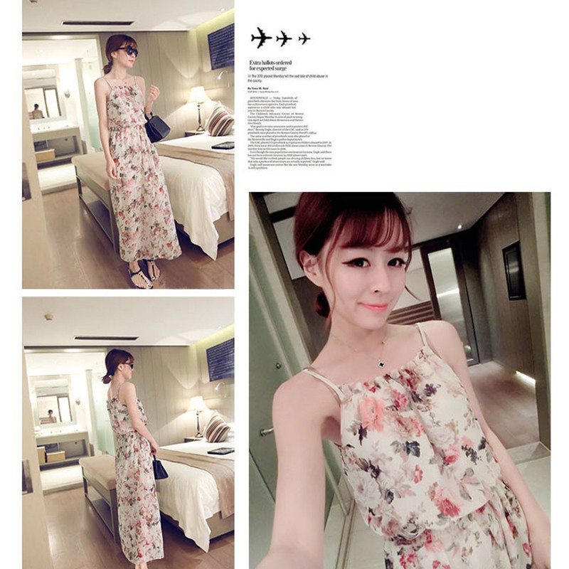 Beauty's#Readystock Dress dengan Motif Print Floral, Bahan Sifon, Gaya Korea