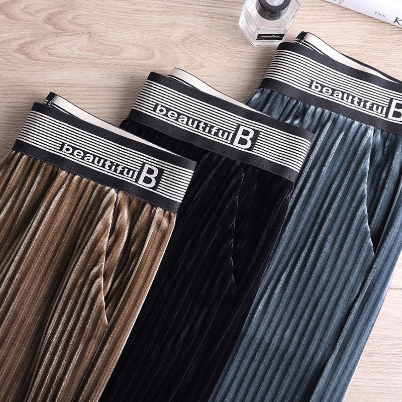 Woman Long Velvet Pleated Pants Premium ( Celana Prisket Beludru Panjang )