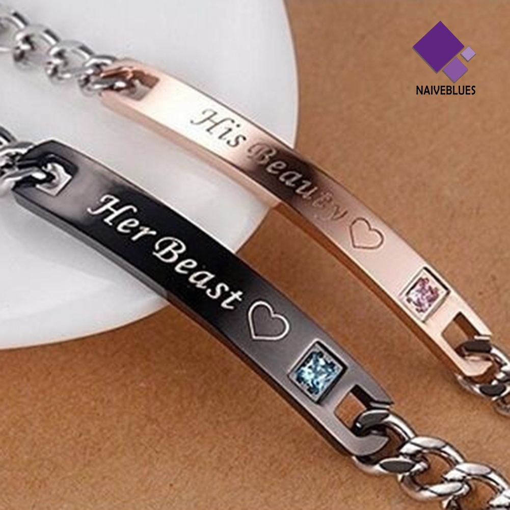 Gelang Bahan Titanium Steel Desain His Queen Her Beast King Untuk Pasangan