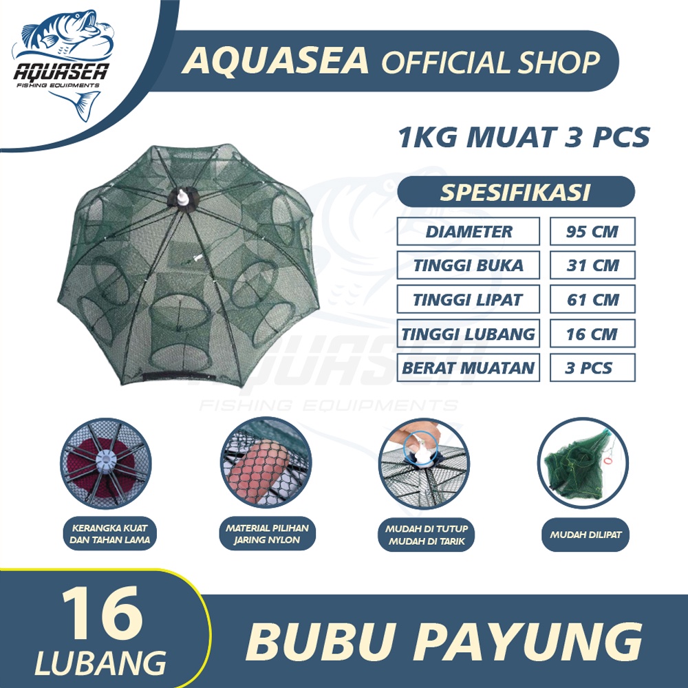 New AQUASEA - Payung Bubu Jaring Jebakan Perangkap Udang ikan Kepiting Model Payung 16 Lubang