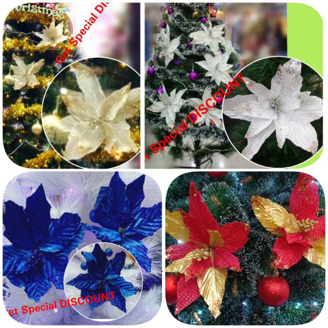 Dekorasi ornamen bunga natal  besar 30 cm pernak pernik 