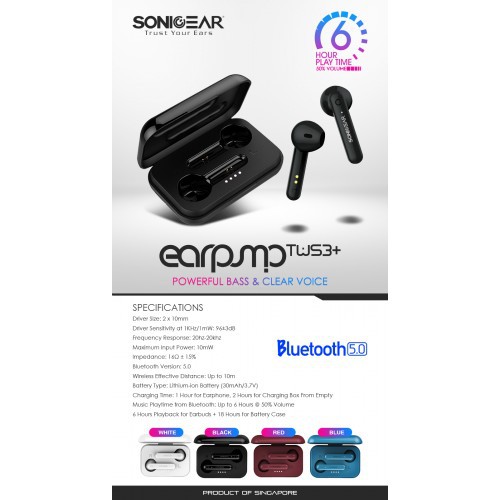 Earphone SonicGear Earpump TWS3+ Bluetooth 5.0 - Earpump TWS 3 Plus