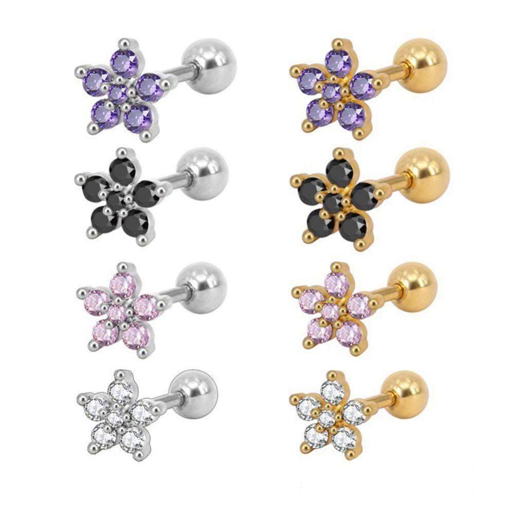 Timekey Anting Tusuk Desain Bunga Hias Zircon Gaya Simpleunik Anti Alergi Untuk Wanita A7K8