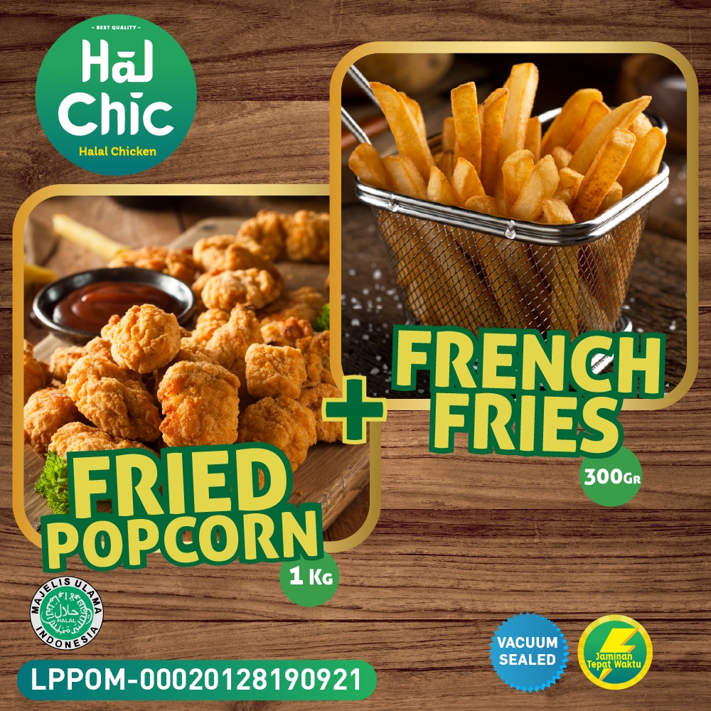 

Fried Popcorn Chicken 1 Kg + Friench Fries 300 Gram HalChic