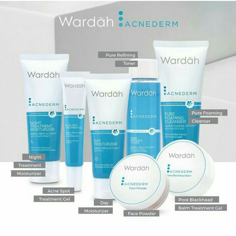 WARDAH Acnederm Series (Foaming Cleanser | Toner | Serum | Moisturizer | Treatment Gel | Face Powder | Pore Blackhead Balm)