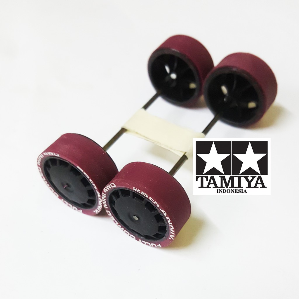 Tamiya Ban STO Maroon Tire & Velg Dish Carbon - Original Tamiya Mini 4WD