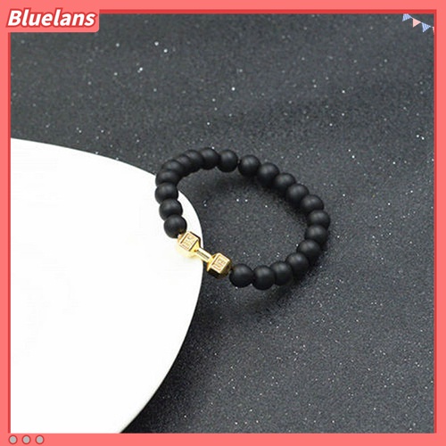 [BLS] Gelang Fashion Unisex: Model Punk Barbel Gym Fitnes Bahan Batu Warna Hitam Matte Ukuran Dapat Diatur