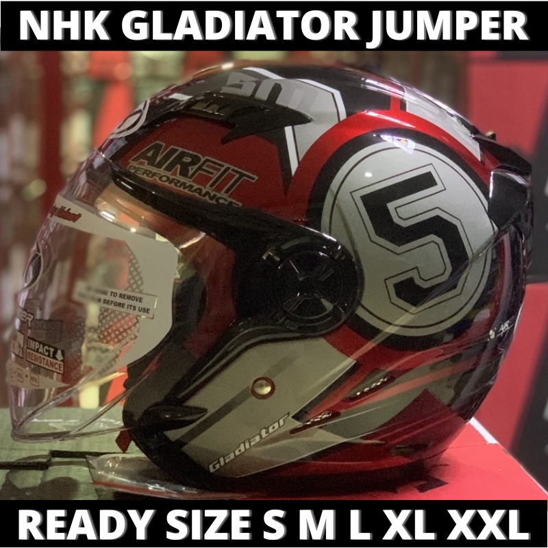 Helm NHK Gladiator Jumper Royal Red Maroon Double Visor Half Face - Helem Motor SNI DOT Touring Dewa