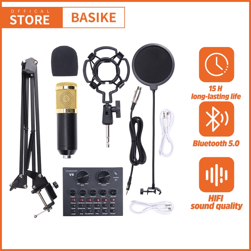 Professional Microphone Set Soundcard V8 Mixer Audio Bluetooth Sound Card V8 +Mikrofon+Stand set