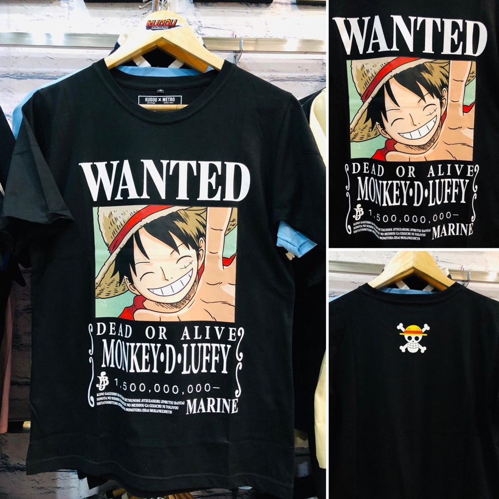 Tshirt Luffy Wanted Bounty Black Onepiece Mugiwara Anime