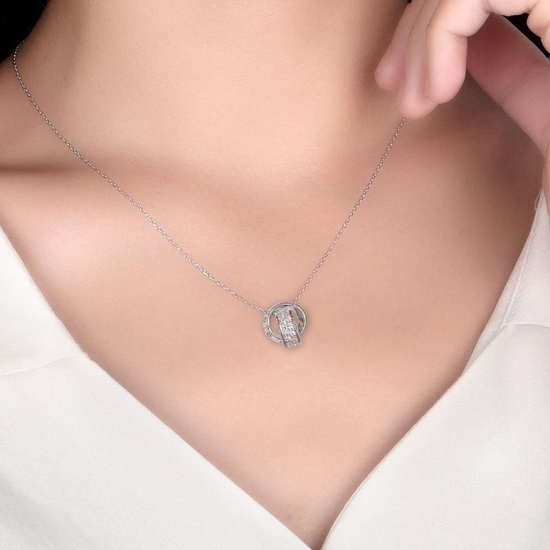 XiaoboACC Kalung Rantai Dengan Liontin Cincin Ganda Bahan Titanium Steel Ukuran - 38CM + 6CM