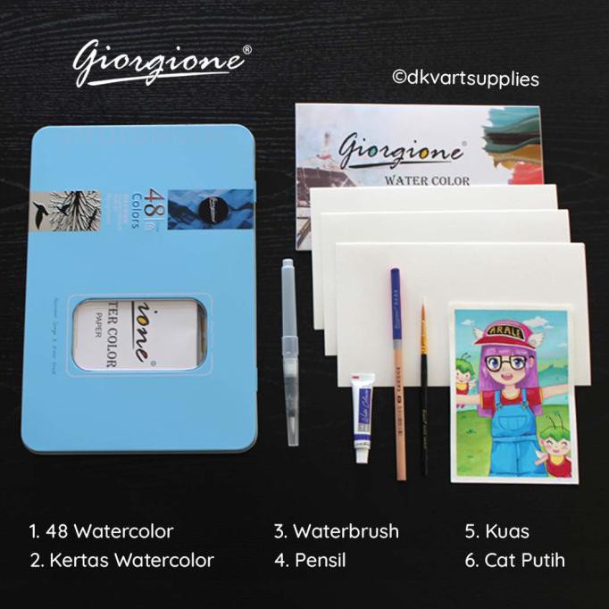 

Giorgione 48 Warna Colors Solid Watercolor Cat Air Box Set - Biru Muda, Tanpa Bonus