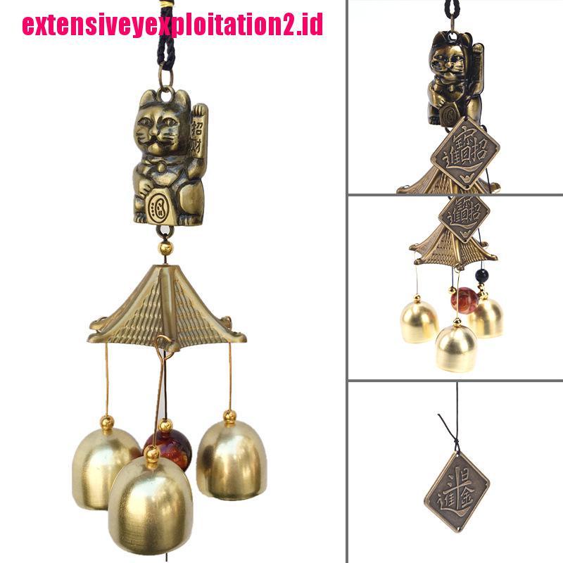 &lt; E2id &amp; &gt; Lonceng Angin Motif Kucing Keberuntungan Bahan Tembaga Untuk Dekorasi Rumah / Taman