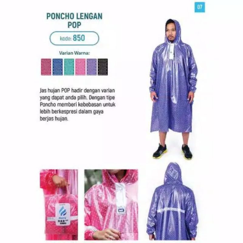 Jas Hujan Ponco Lengan Pop Plevia 850 / Poncho polkadot / Jas hujan unisex /  Jas hujan poncho Laris