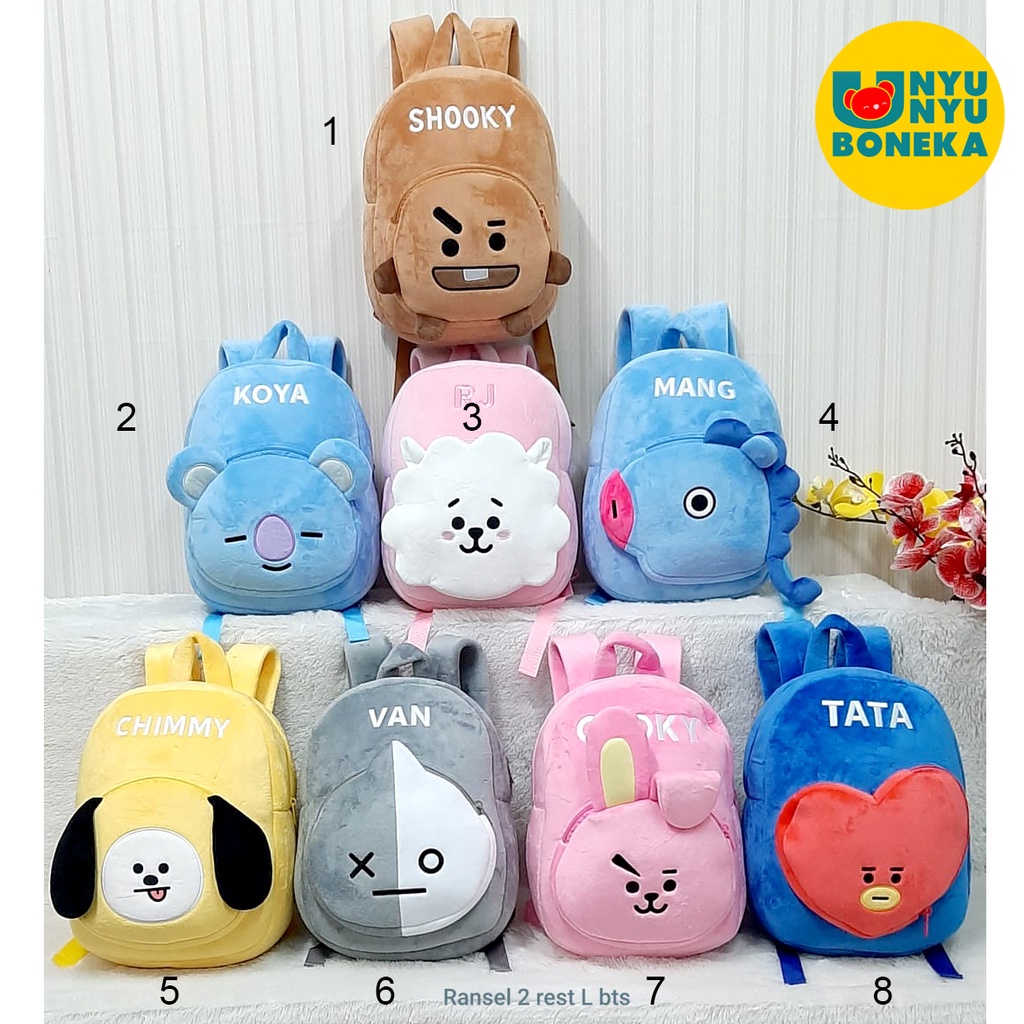 Ransel BESAR Import sekolah paud tk sd Boneka shooky bts chimmy rj tata koya bts Cooky bt21 bts