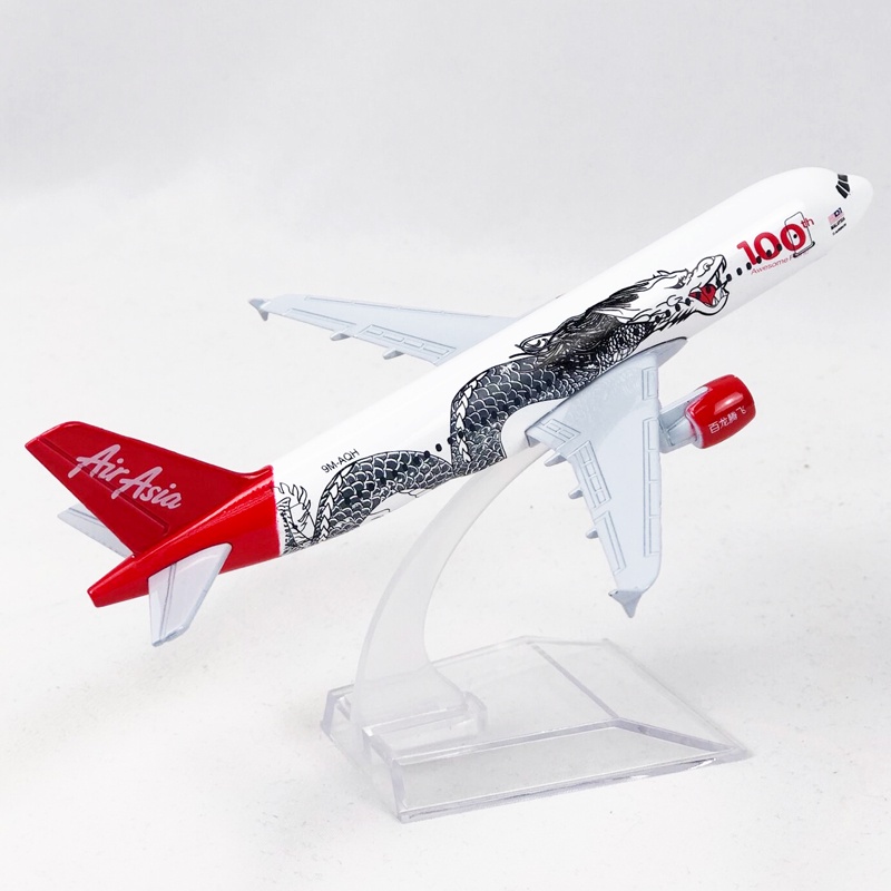 Model Pesawat Terbang Asia White Dragon A320 Bahan Metal Die-cast Malaysia Airbus 320 Ukuran 16CM