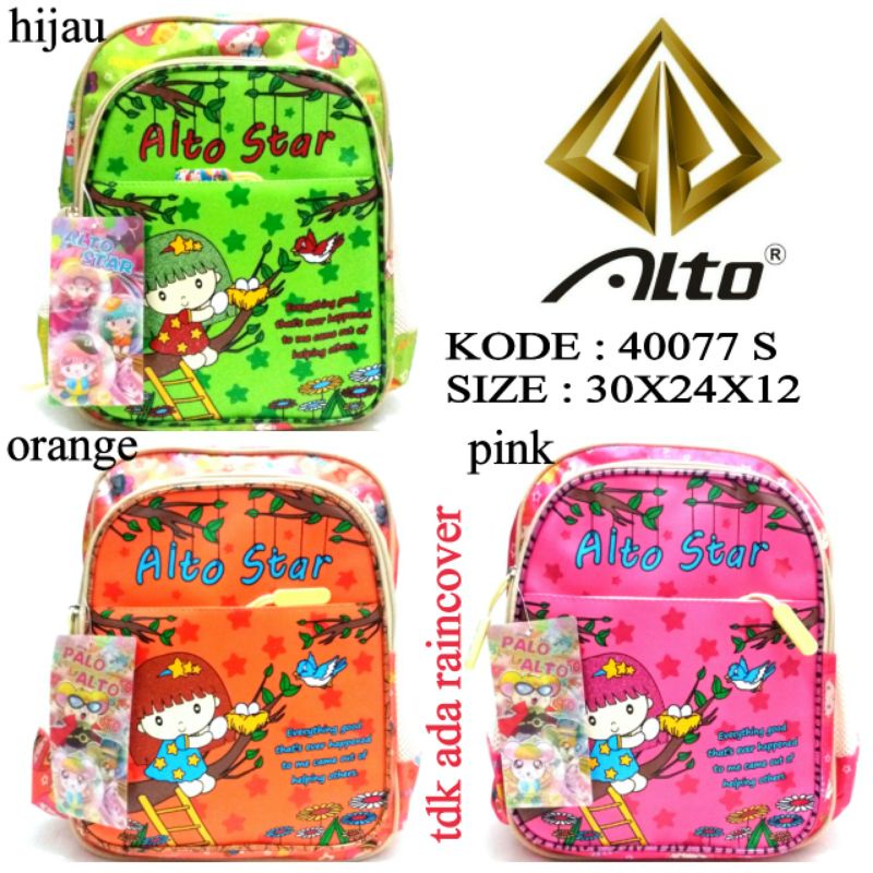 TAS RANSEL SEKOLAH ANAK CEWEK TK  ALTO  40077 S WARNA PINK HIJAU ORANGE  TERMURAH