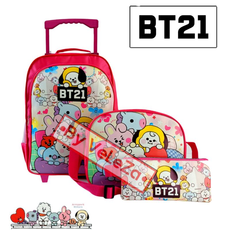 Tas ransel troli anak karakter BT21 3in1 - tas + selempang + tempat pinsil