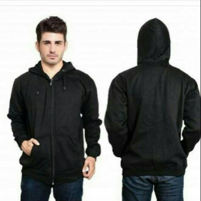 Jaket sweater hoodie hitam polos murah meriah