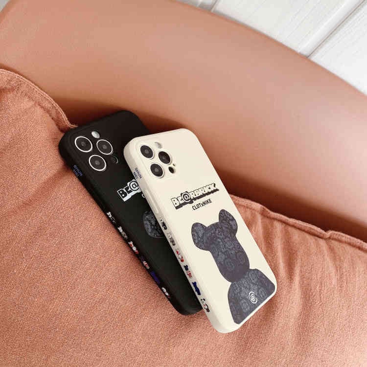 Simple black bear pattern phone case for iPhone 12 11 11promax 7 8Plus SE X XS XR 12promax Cute texture soft silicone rubber cover