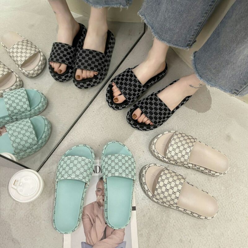 FLASH SALE! AGI0147 Sandal Slop Wanita Sandal Rumah Fashion Import GD Mesh Printing Ready Jakarta Bisa COD (NO BOX)