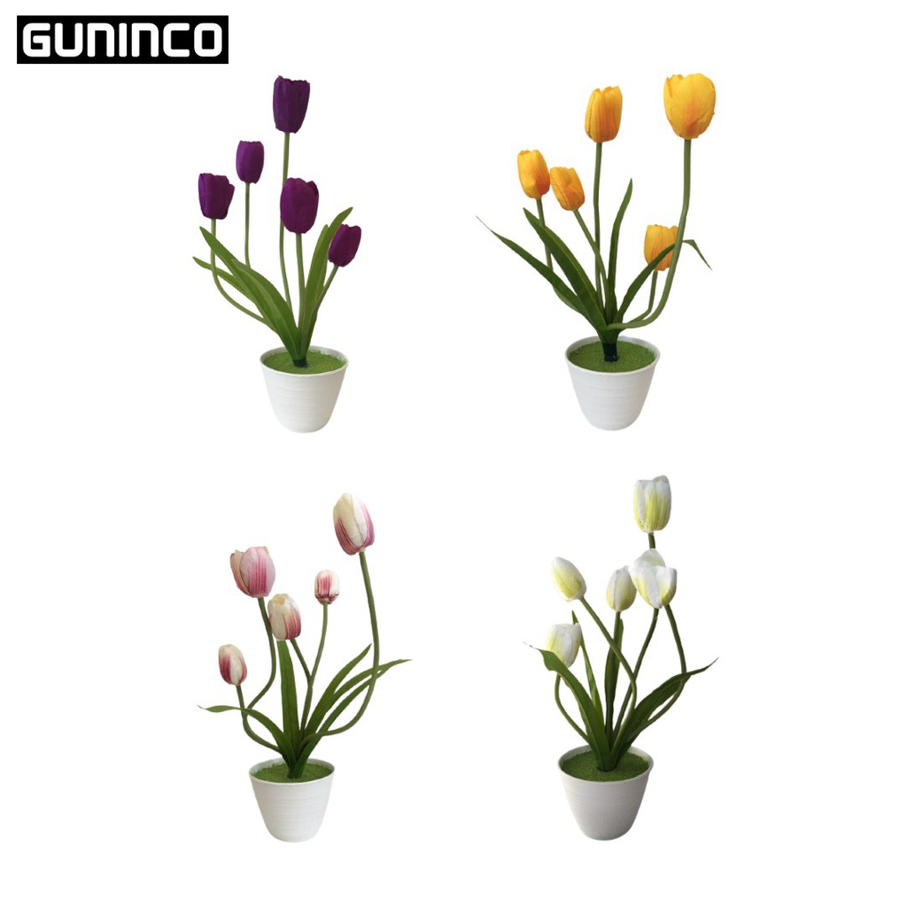 GUNINCO BUNGA TULIP Artifical Flower Palsu Hiasan Rak Gantung Meja dengan Pot Plastik Aesthetic
