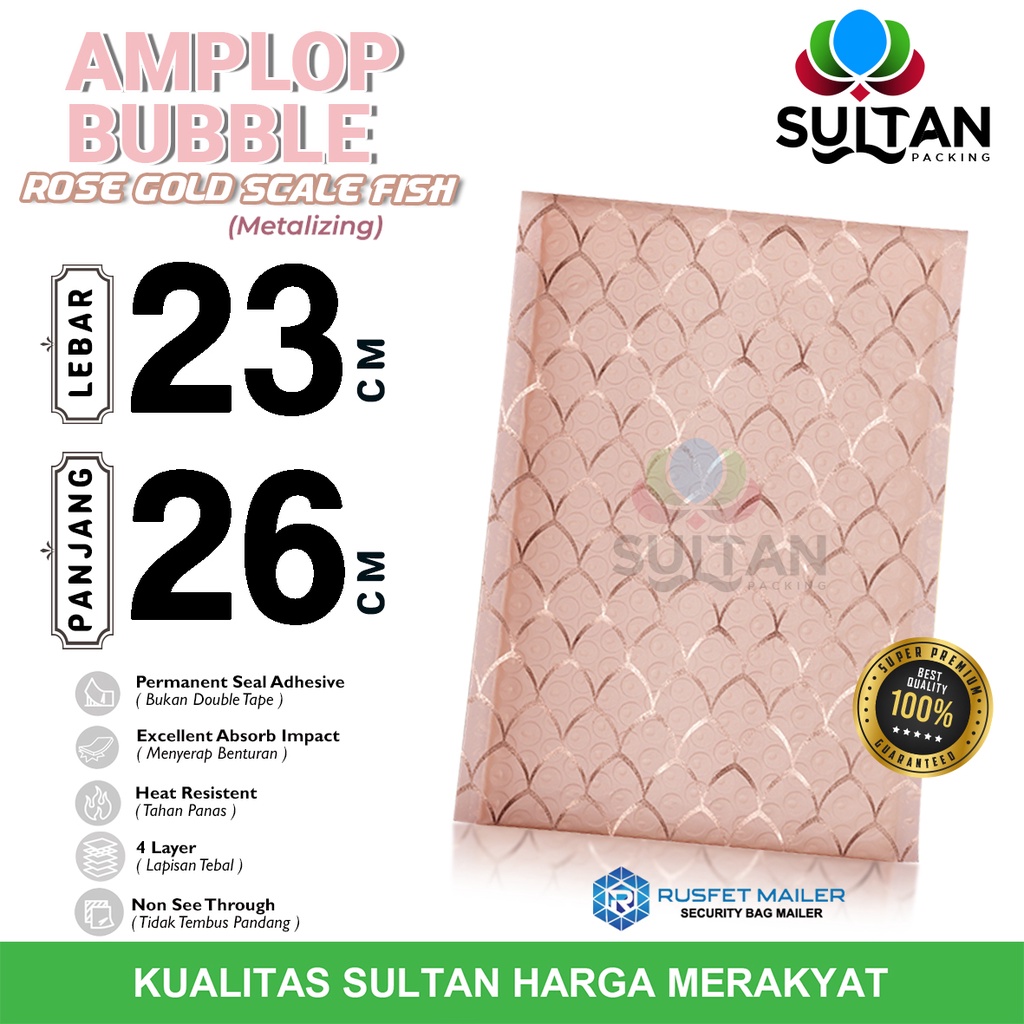 AMPLOP BUBBLE MAILER PINK ROSE GOLD SCALE FISH 23x26cm ENVELOPE WRAP SATUAN RUSFET PREMIUM