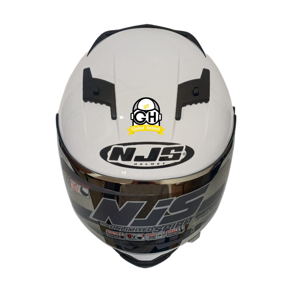 HELM FULL FACE NJS SHADOW SOLID WHITE DOUBLE VISOR FREE EXTRA FLAT CLEAR VISOR