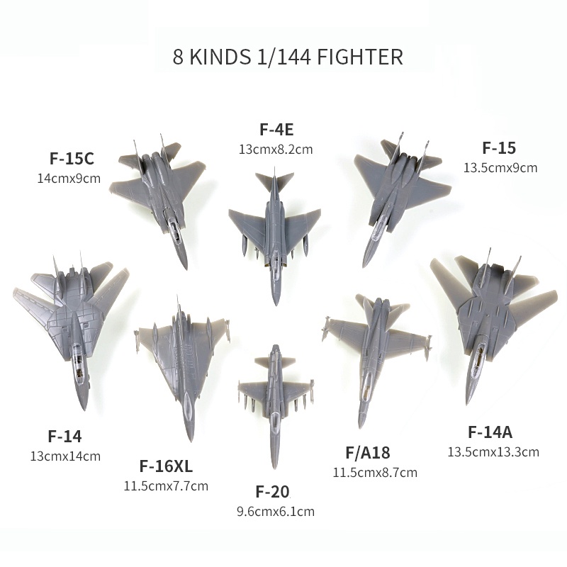 Mainan Simulasi Pesawat Tempur USA F14 Tomcat F15 Eagle F-4E Phantom Bahan Plastik Skala 1 / 144 Untuk Koleksi