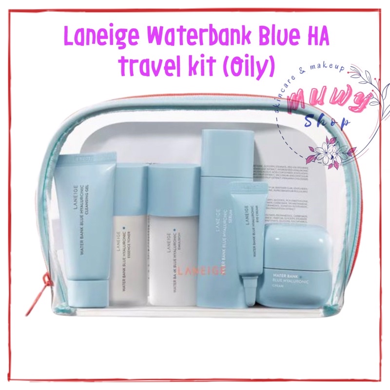 Laneige Water Bank Blue HA Oily Travel Kit 6 items with Pouch