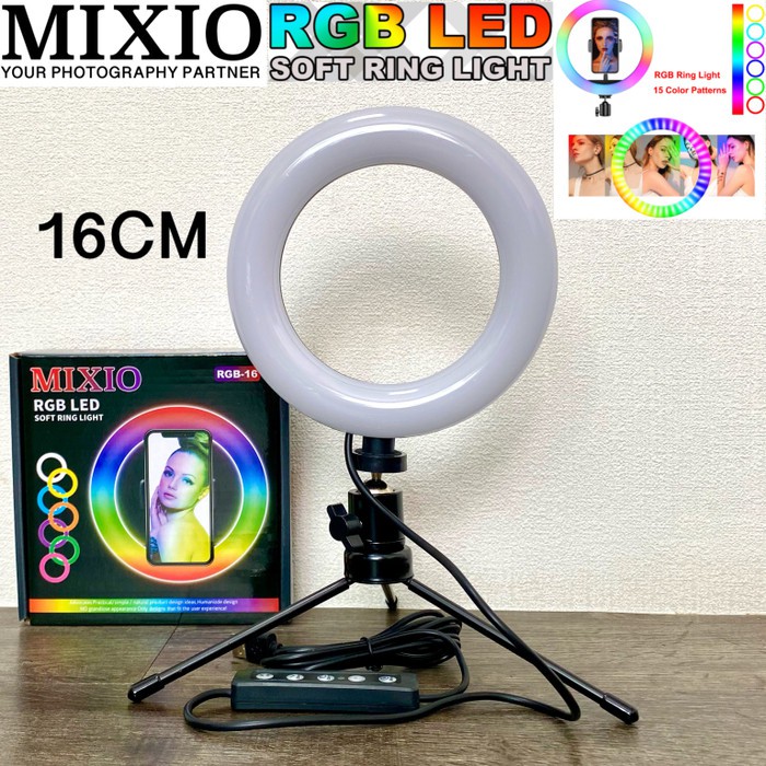 MIXIO Ring Light RGB 16CM + Tripod Besi Led RAINBOW Video LED TIKTOK