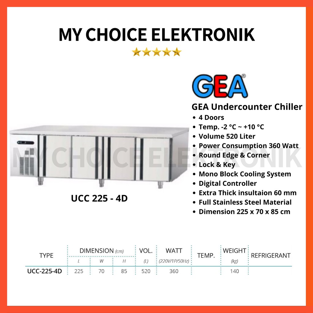 GEA S/S Under Counter Chiller UCC-225-4D Stainless Steel