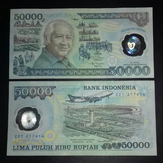 (GRESS) Uang kuno rp 50.000 50rb polymer plastik uang kuno soeharto mesem 50rb soperti 100rb polymer