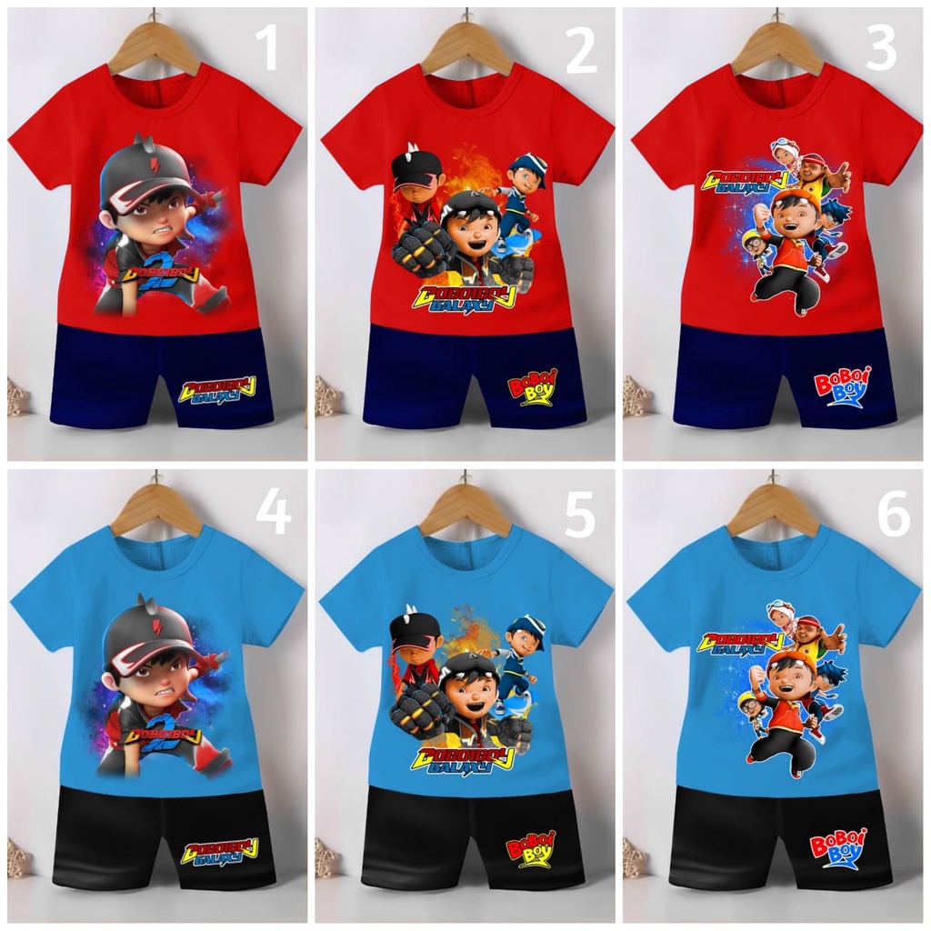 Asher Kids - Setelan Baju Anak Cowok Cewek Kaos Stelan Laki Laki Perempuan Boboiboy Merah Api
