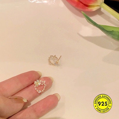 Anting Tusuk Sterling Silver Desain Bunga Hias Zircon AAA Gaya Korea Untuk Wanita