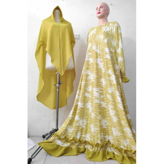 Gamis Set khimar rempel renda - Motif Garis