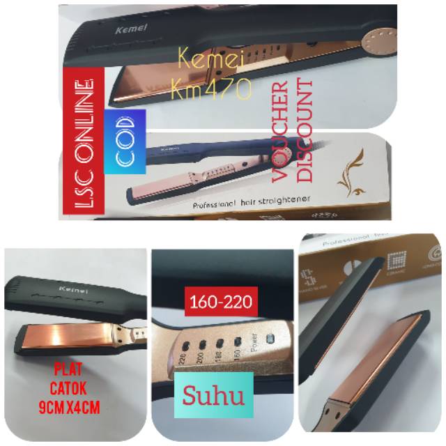 Alat Mesin Catok Rambut  KM470 Hair straightener Rebonding Lurus ada Suhu dan harga murah Kemei