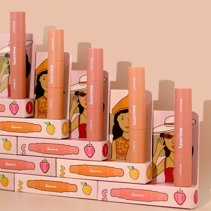 LUXCRIME Duo Lipcare Peach / Strawberry Glaze (Lipbalm &amp; Lipscrub)