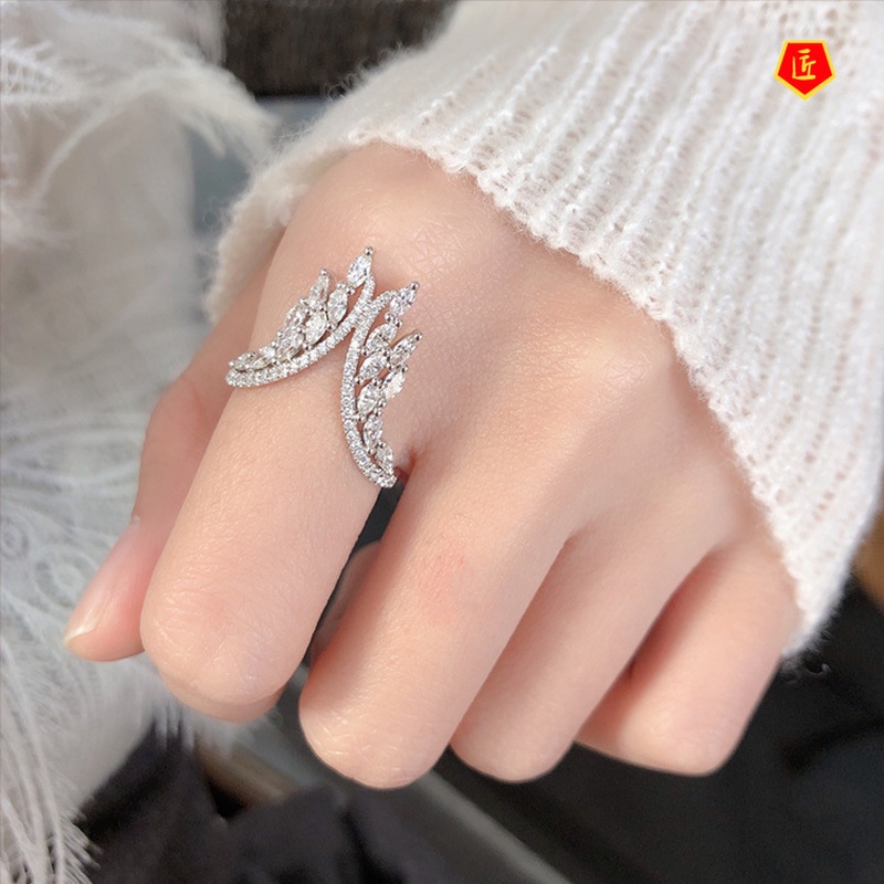 [Ready Stock]INS Style Advanced Fashion Pt950 Platinum V-Shaped Full Diamond Ring