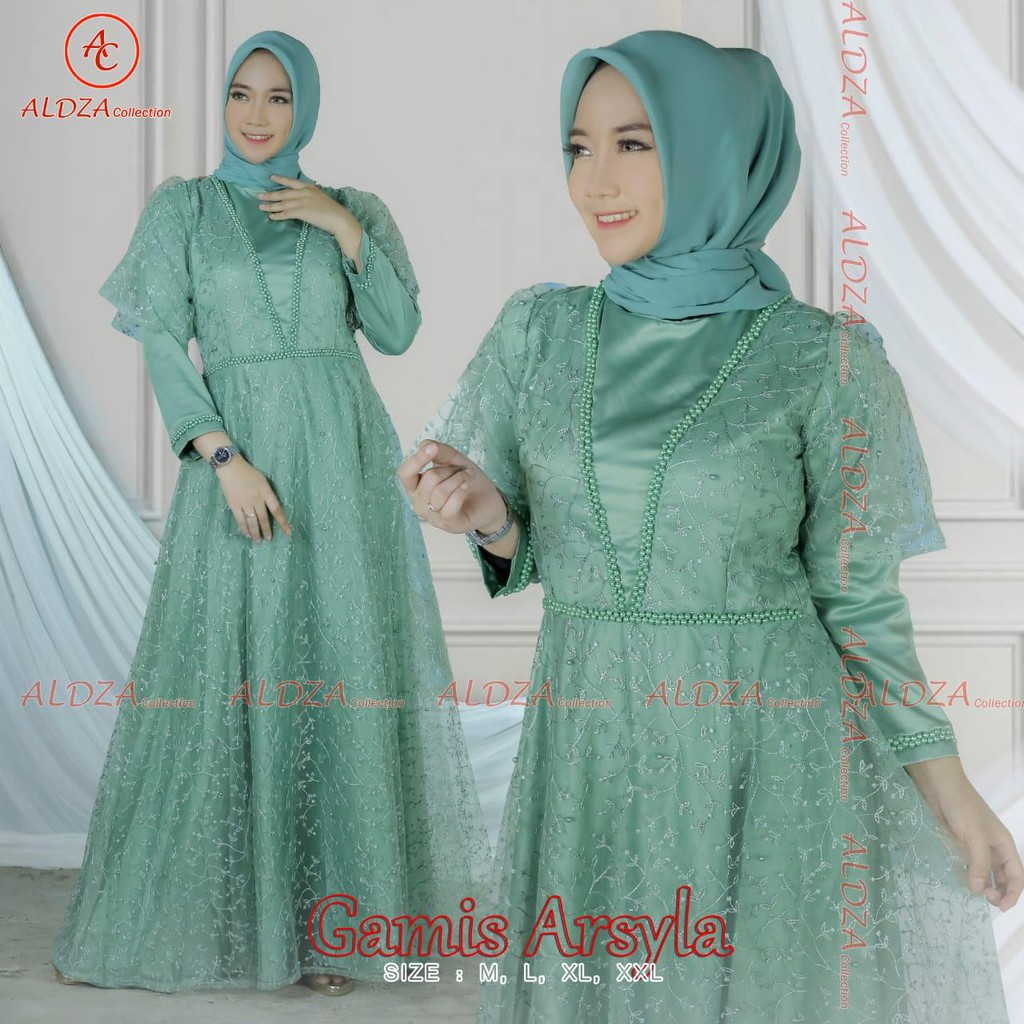 GAMIS TULLE BORDIR MUTIARA &amp; PAYET ARSLYLA