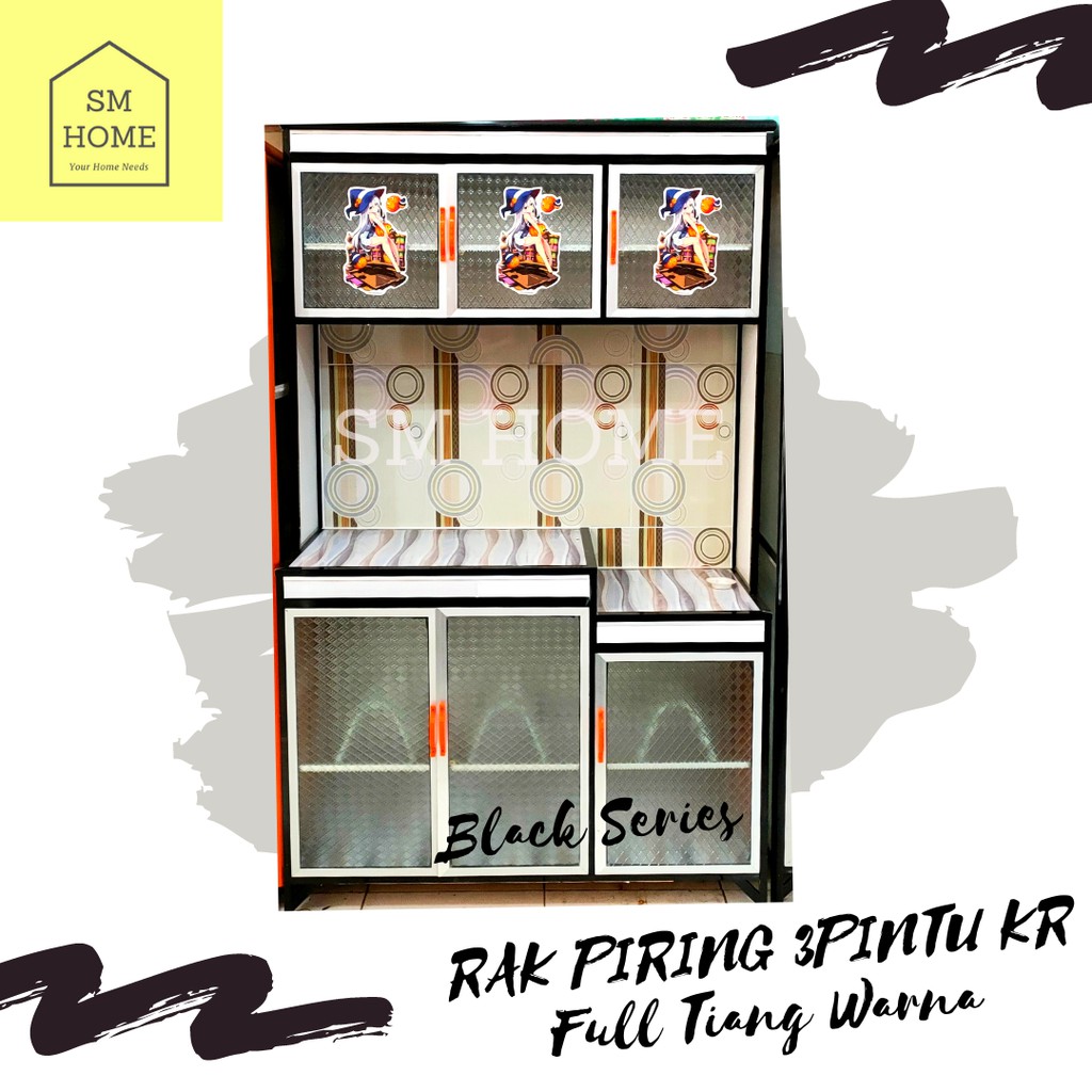 RAK PIRING ALUMINIUM 3PINTU MAGIC COM BAWAH KERAMIK TIANG WARNA LEMARI DAPUR (LANGSUNG PABRIK)